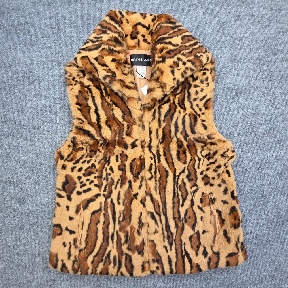 Adrienne Landau Rabbit Fur Vest Women's Size Medium Animal Print EUC